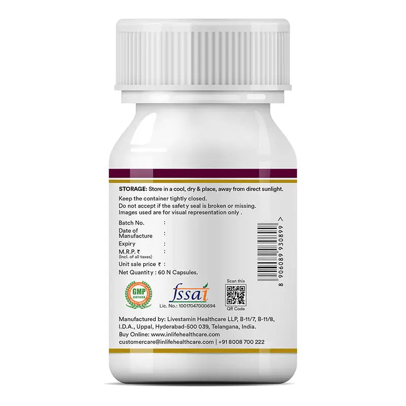 Inlife L-Arginine (1000mg) Serving Supplement | 60 Veg. Capsules