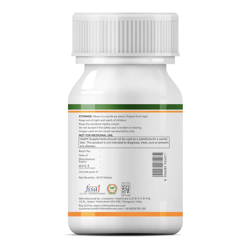 Inlife Bonelife Plus Formula | Calcium Citrate Malate, Magnesium, Zinc, Folic Acid, Vitamin D2, K2 & B12 | Supports Bone & Nutritional Health 60 Tablets