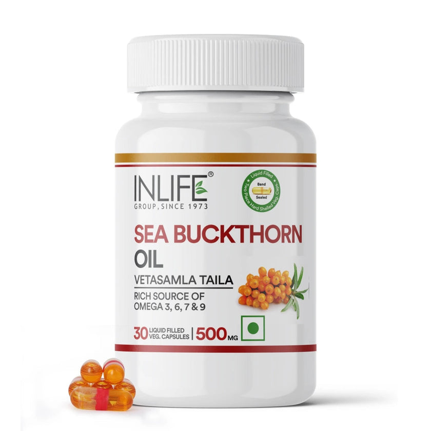 Inlife Sea Buckthorn Oil Omega 3 6 7 9 Fatty Acids Supplement | 500mg | 30 Veg. Capsules