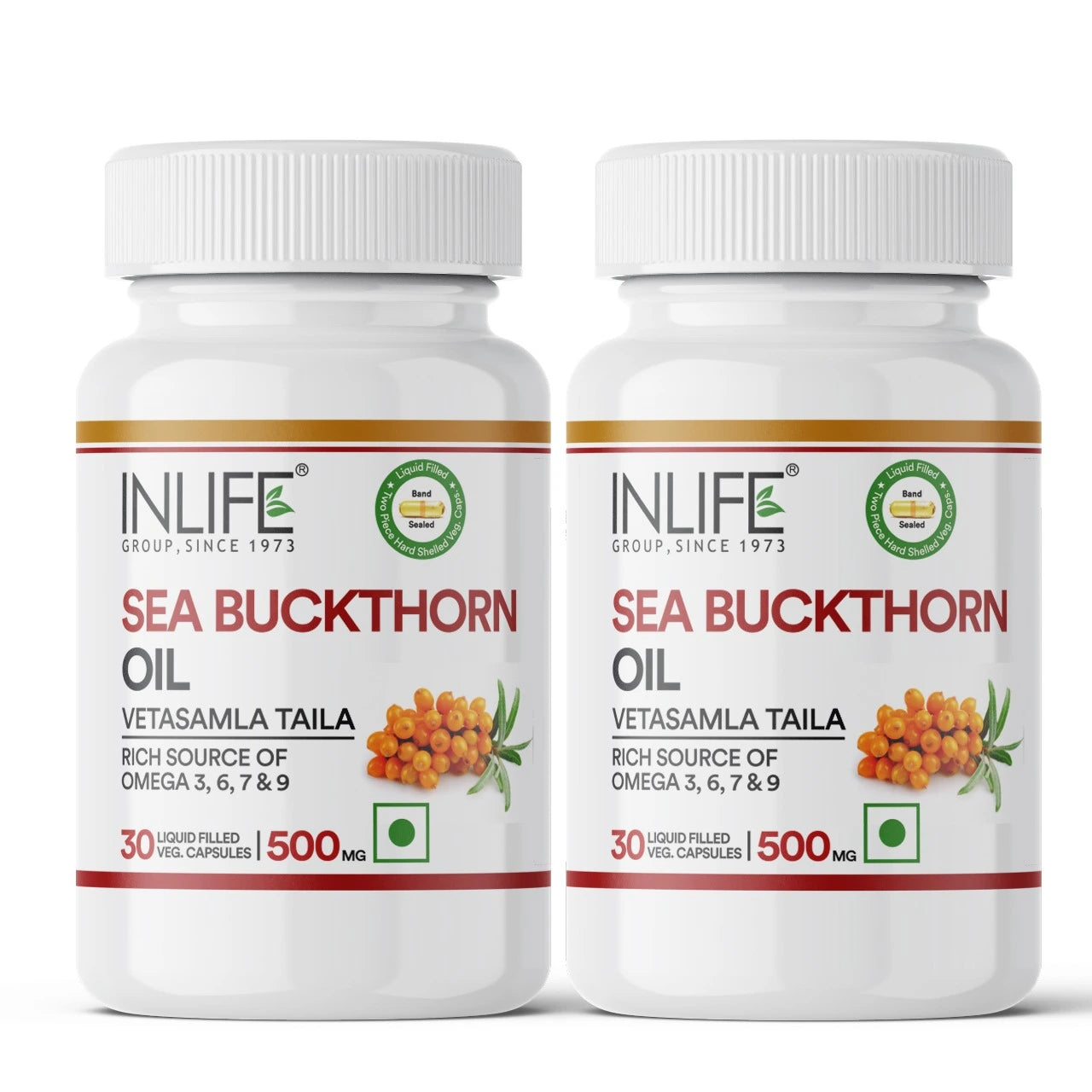 Inlife Sea Buckthorn Oil Omega 3 6 7 9 Fatty Acids Supplement | 500mg | 30 Veg. Capsules