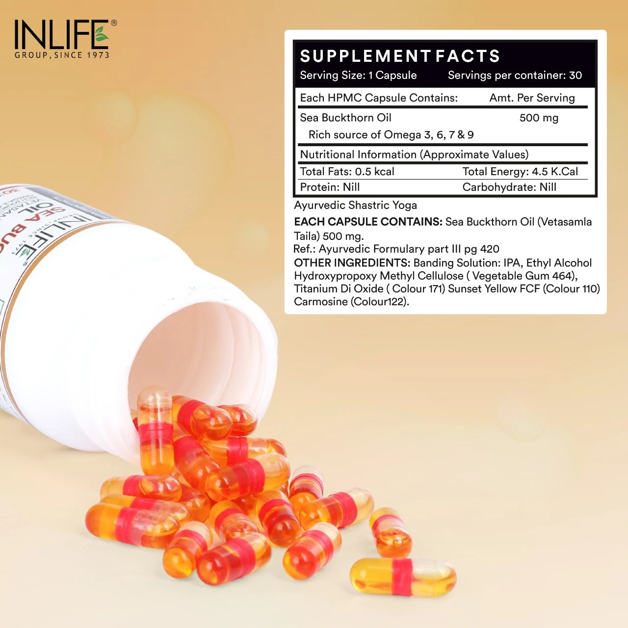 Inlife Sea Buckthorn Oil Omega 3 6 7 9 Fatty Acids Supplement | 500mg | 30 Veg. Capsules