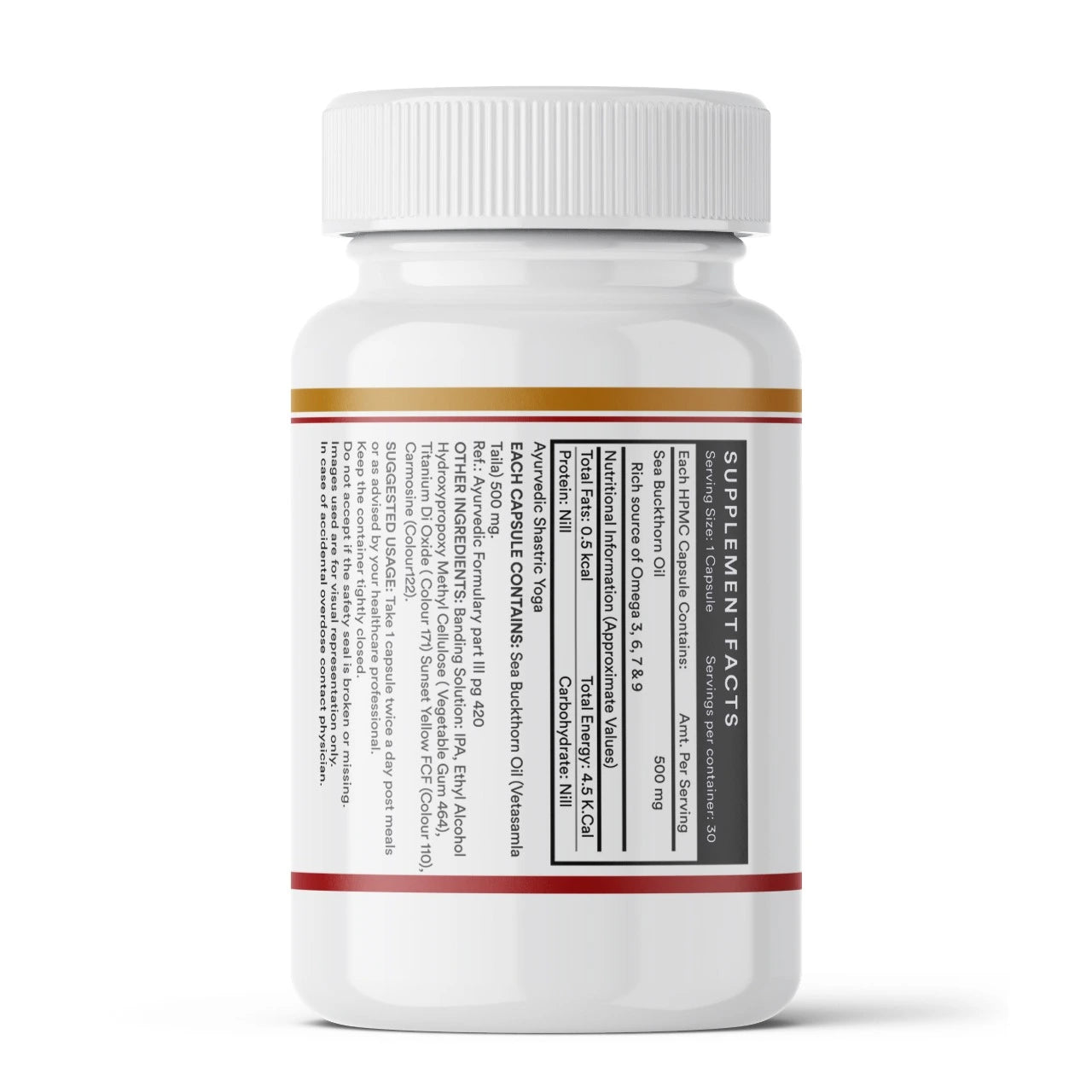 Inlife Sea Buckthorn Oil Omega 3 6 7 9 Fatty Acids Supplement | 500mg | Veg. Capsules - 7