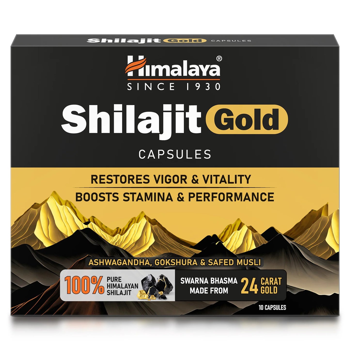 Himalaya Shilajit Gold capsules packaging with mountain design