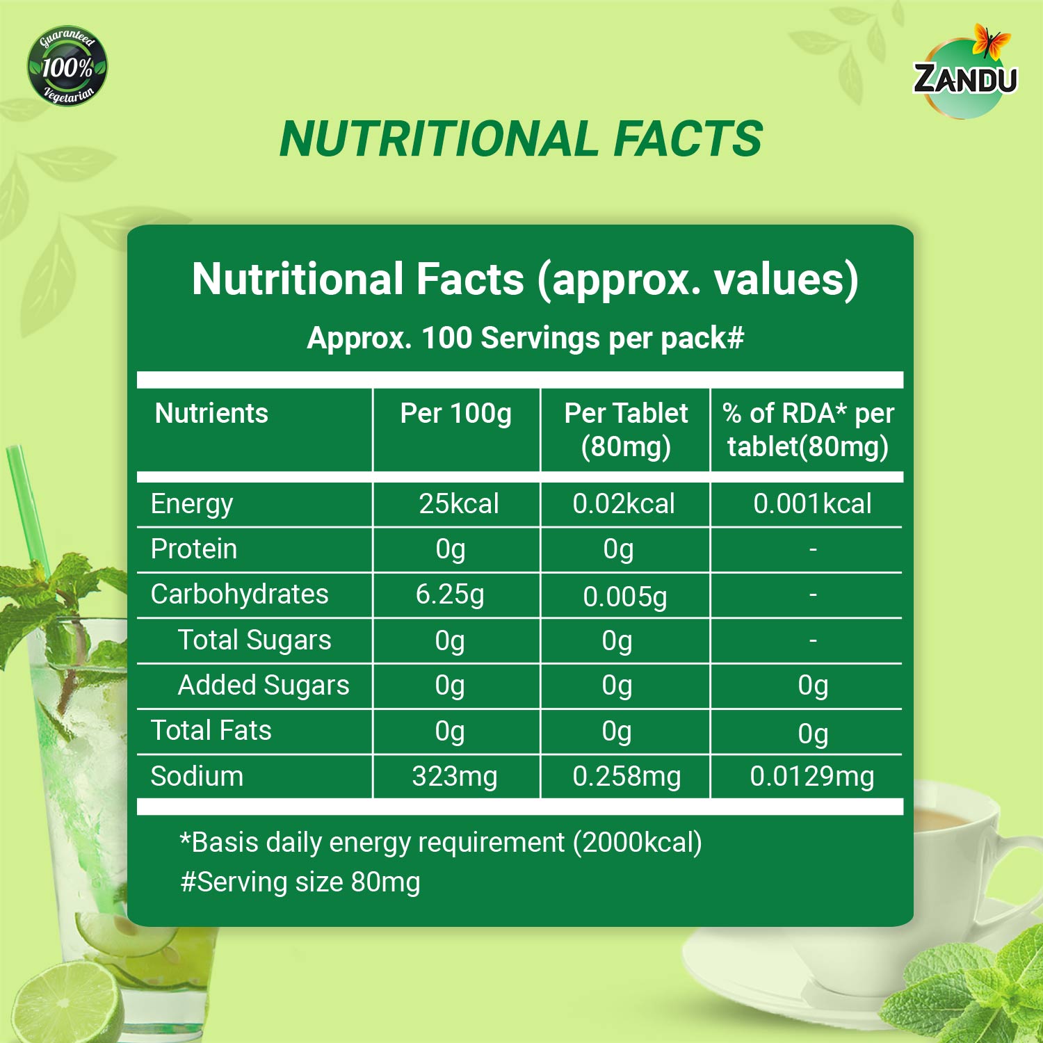 Zandu Stevia Tablets (Meethi Tulsi) 100 Tablets