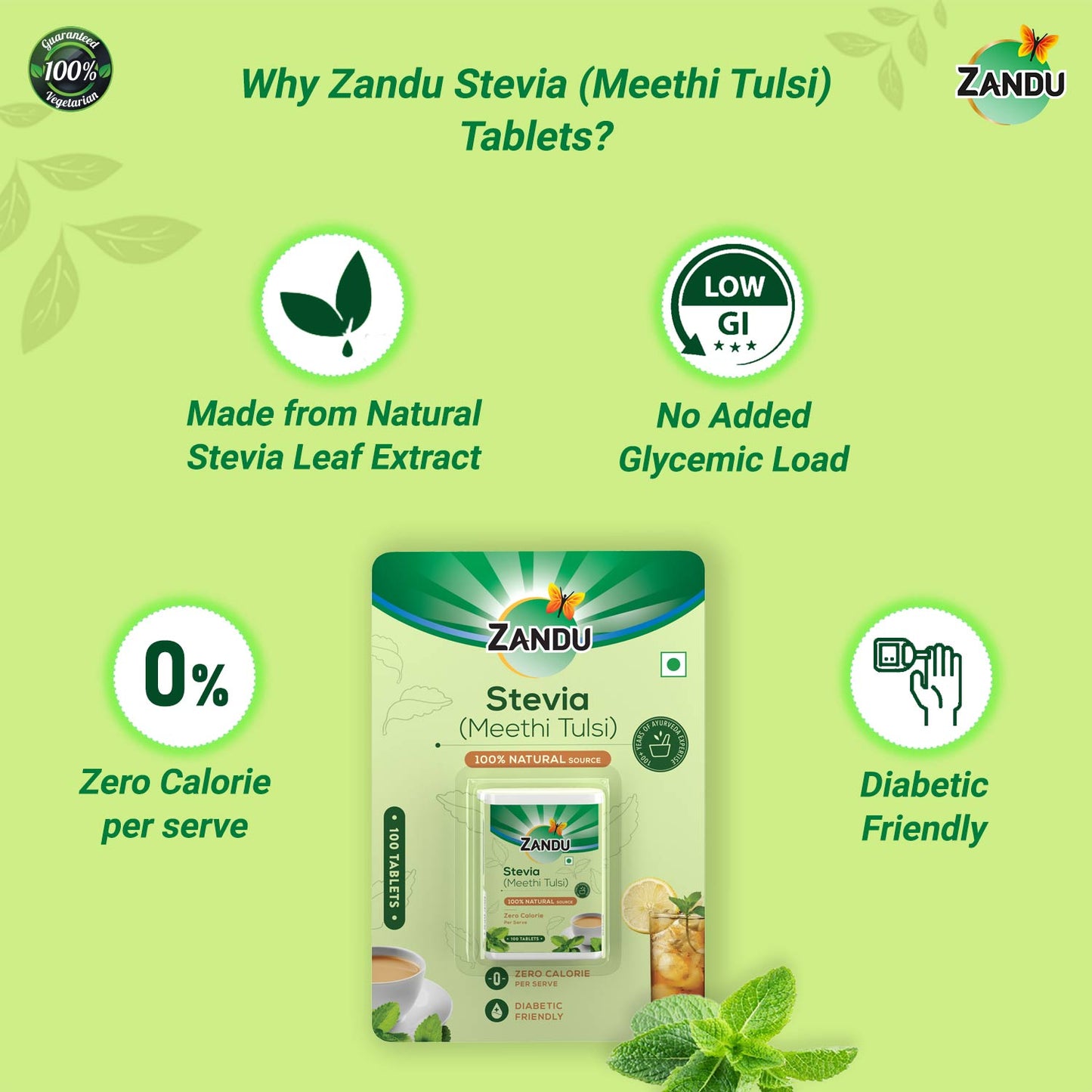 Zandu Stevia Tablets (Meethi Tulsi) 100 Tablets