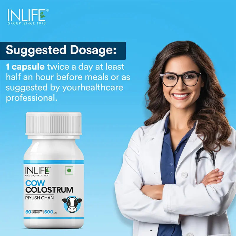 Inlife Cow Colostrum Supplement, 500mg | Veg. Capsules - 4