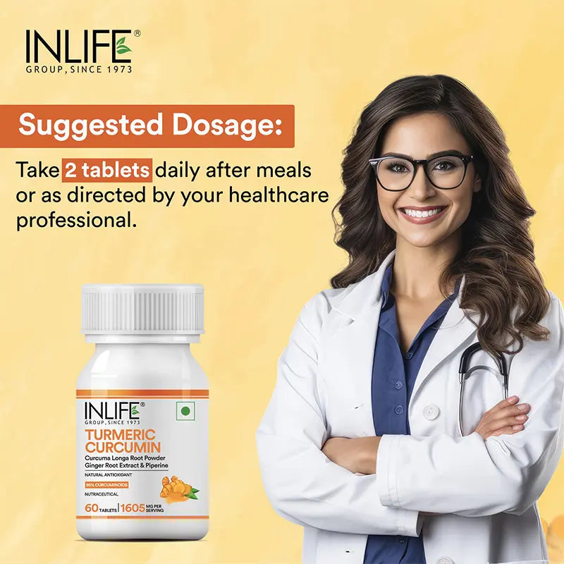 Inlife Turmeric Curcumin Supplement with Ginger & Black Pepper | 1605 mg per Serving | Natural Antioxidant Formula | Vegetarian Tablets - 4
