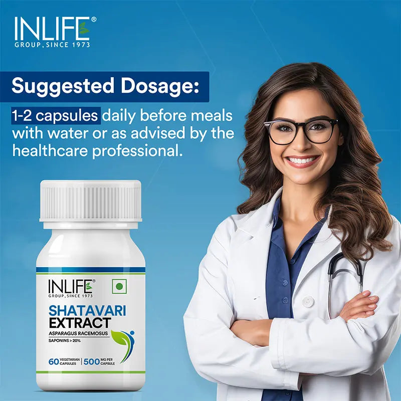 Inlife Shatavari Extract (Saponins>20%), 500mg | Veg. Capsules - 6