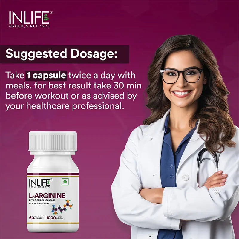 Inlife L-Arginine (1000mg) Serving Supplement | Veg. Capsules - 4