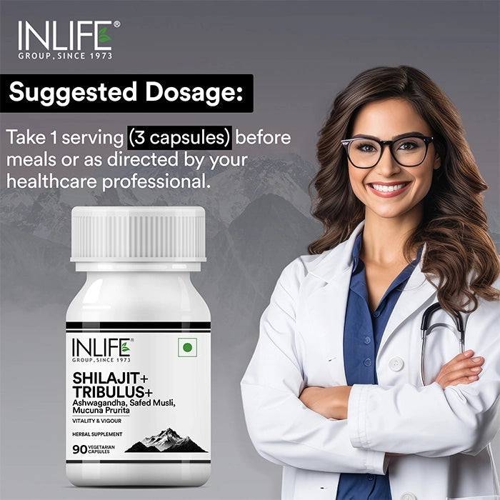 Inlife Shilajit + Tribulus + for Men and Women | 90 Veg. Capsules