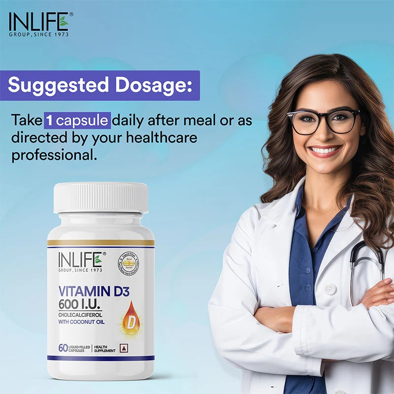 Inlife Vitamin D3 600 IU Cholecalciferol Capsules - 4