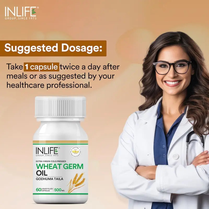 INLIFE Wheat Germ Oil Supplement | 500mg Capsules | Natural Vitamin E 60 Capsules