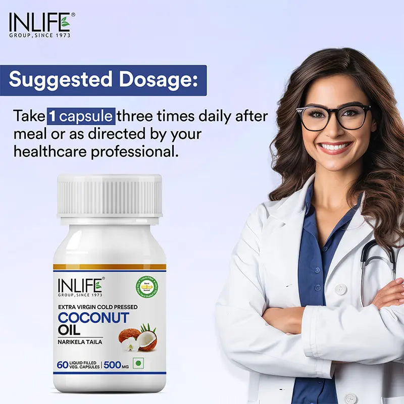 Inlife Coconut Oil Supplement | 500mg | Veg. Capsules - 4
