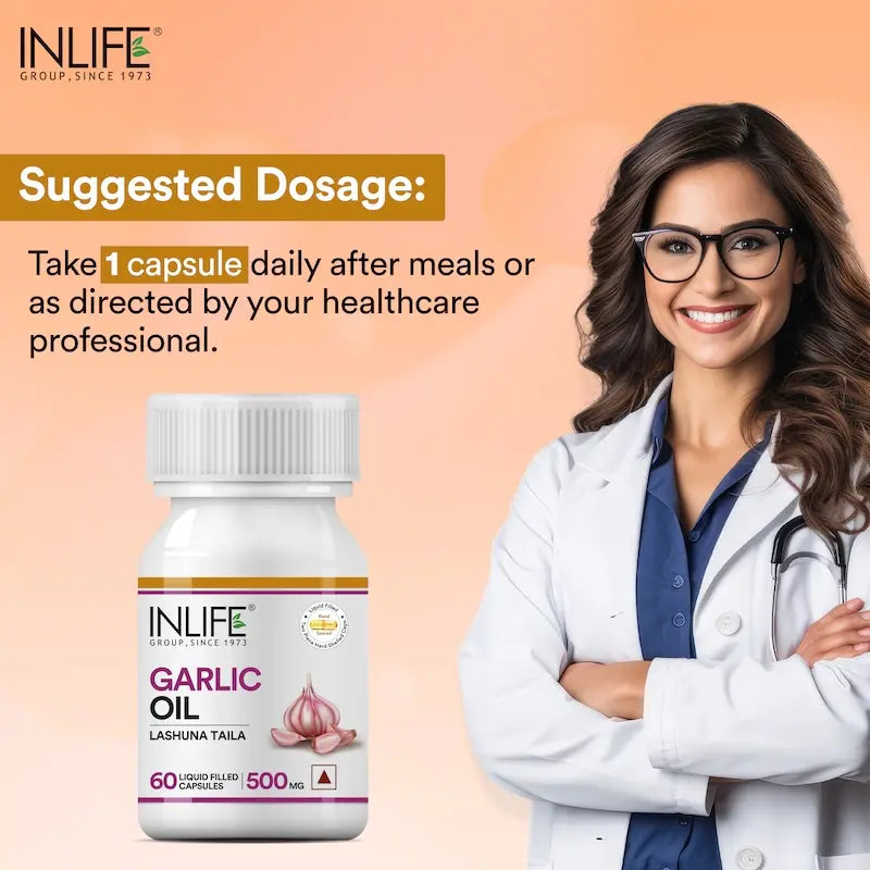 Inlife Garlic Oil Supplement | 500mg | 60 Liquid Filled Capsules