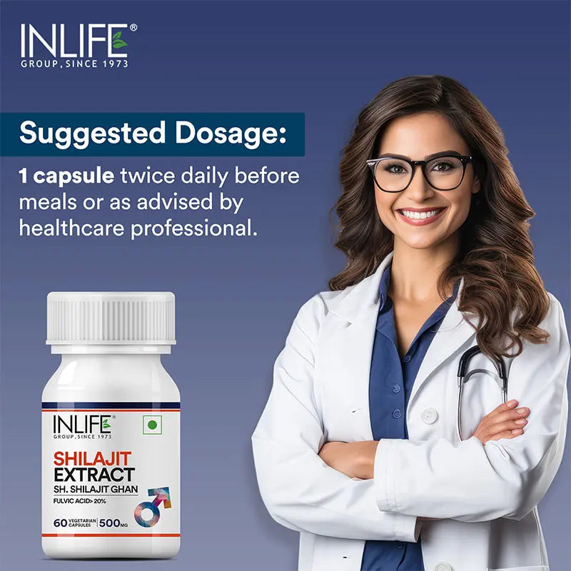 Inlife Shilajit Extract Supplement | 500 mg | Veg. Capsules - 6