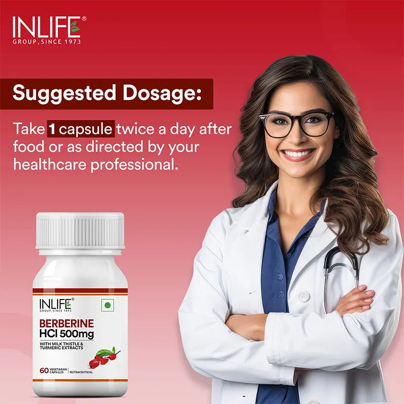 Inlife Berberine Supplement with HCl 500mg, Milk Thistle, Turmeric | 60 Veg. Capsules
