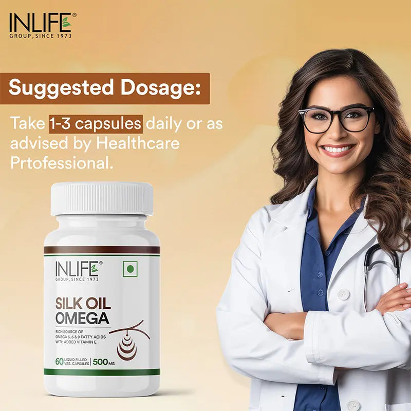 Inlife Silk Oil Veg. Omega 3 6 9 Capsules | 500mg | 60 Veg. Capsules