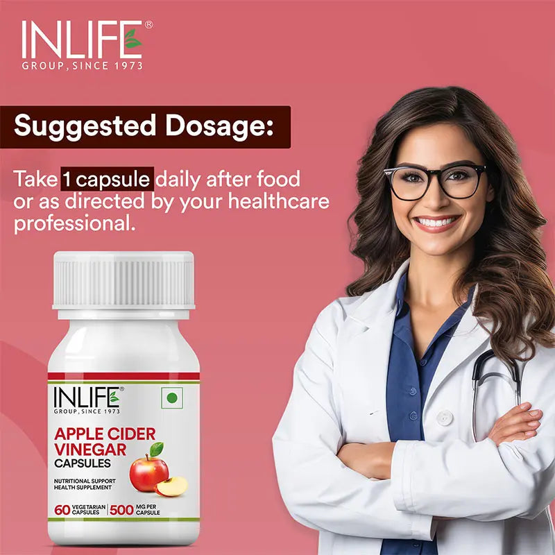 Inlife Apple Cider Vinegar Supplement, 500mg | 60 Vegetarian Capsules