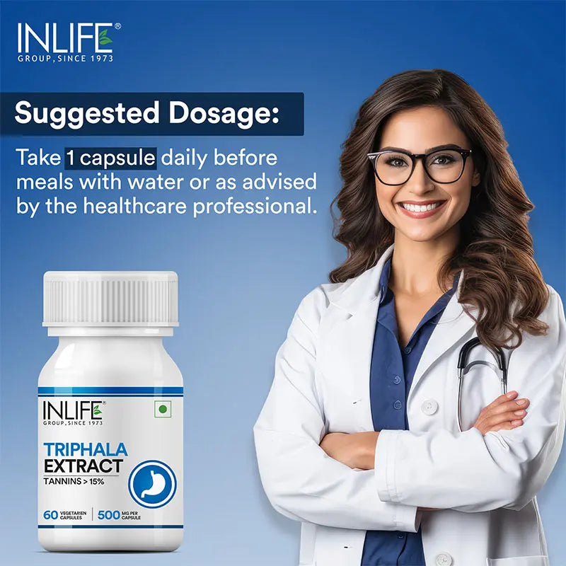 Inlife Triphala Extract Supplement (Tannins>15%) | 500mg | Veg. Capsules - 4
