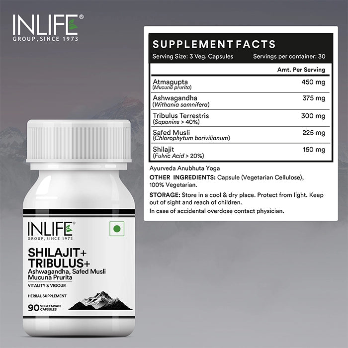 Inlife Shilajit + Tribulus + for Men and Women | Veg. Capsules - 3