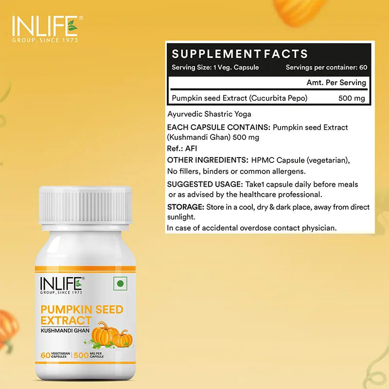 Inlife Pumpkin Seed Extract Supplement | 500mg | 60 Veg. Capsules
