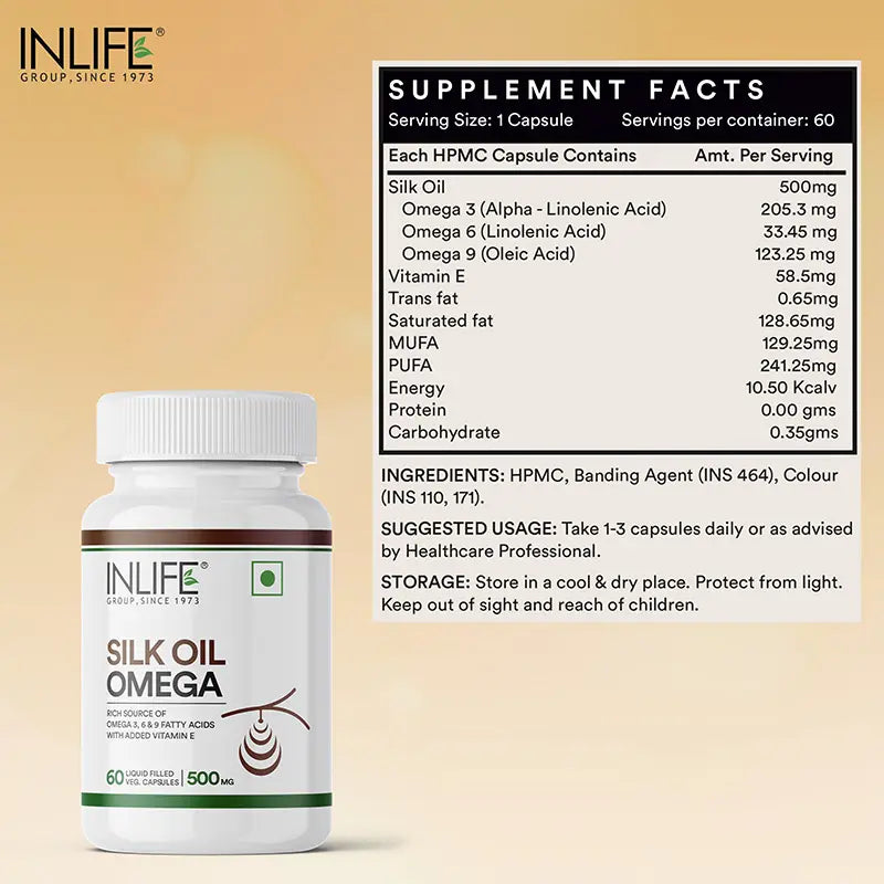 Inlife Silk Oil Veg. Omega 3 6 9 Capsules | 500mg | Veg. Capsules - 3