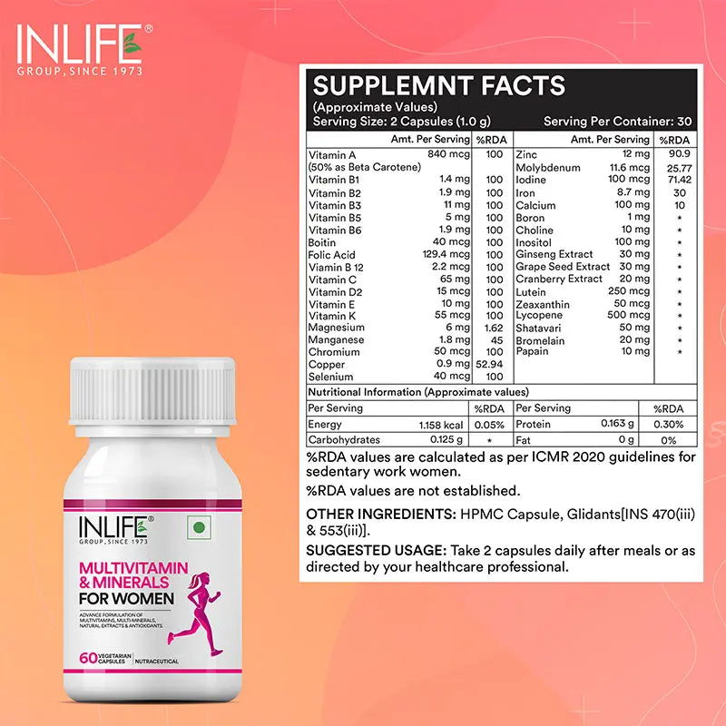 Inlife Multivitamin & Minerals Supplement for Women 60 Capsules