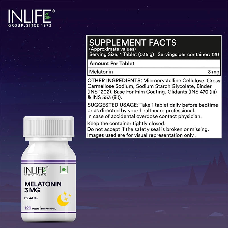 Inlife Melatonin 3mg tablets for Men & Women| Natural Sleep Aid | Vegetarian Tablets - 3