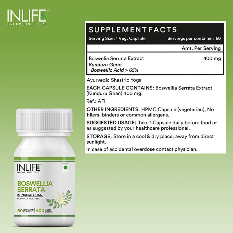 Inlife Boswellia Serrata Supplement, Extract 400mg| Veg. Capsules - 3
