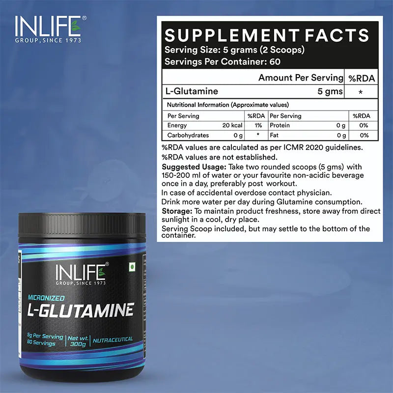 Inlife Micronized L-Glutamine Powder Supplement | 300g