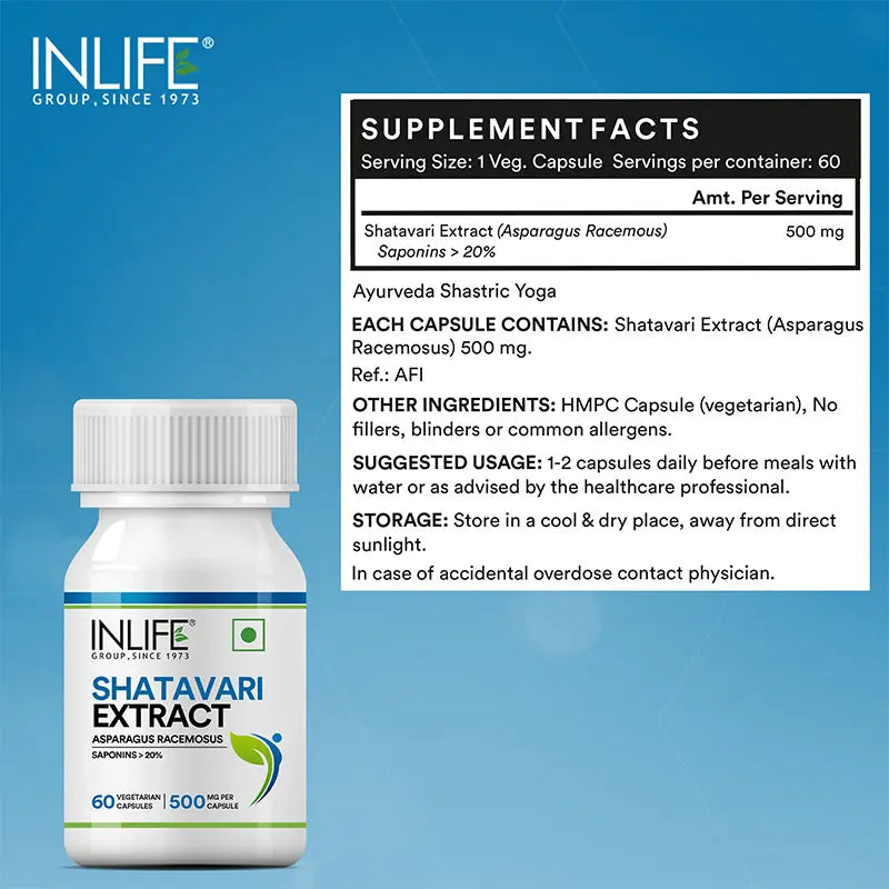 Inlife Shatavari Extract (Saponins>20%), 500mg | Veg. Capsules - 5