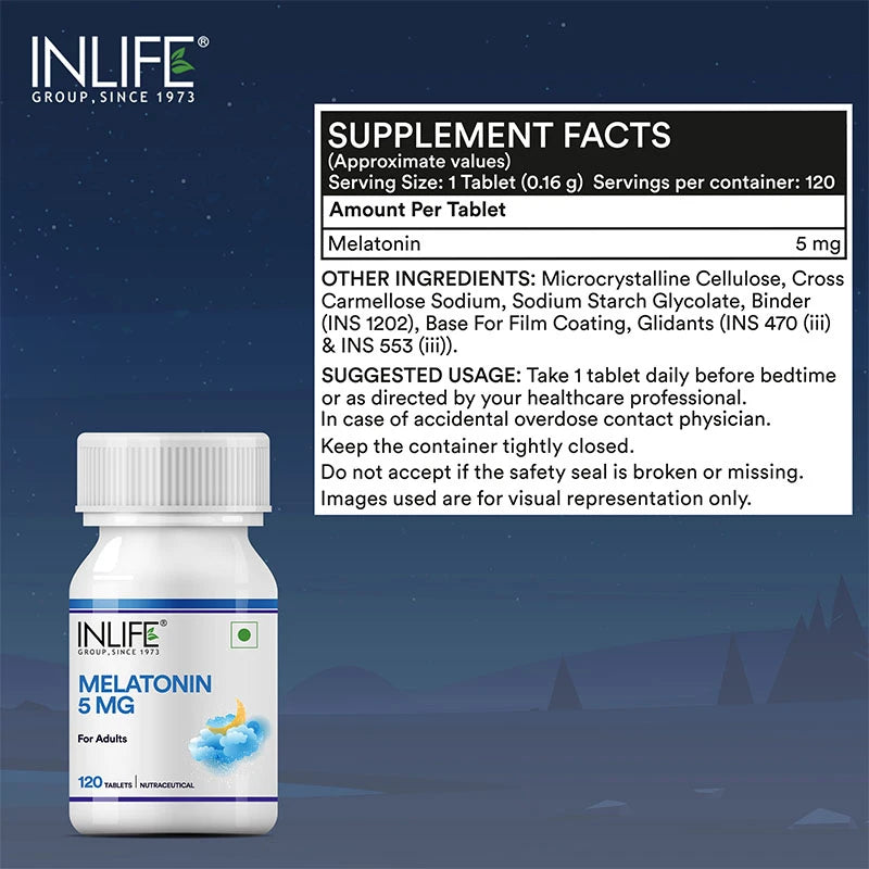Inlife Melatonin 5mg Tablets Supplement for Adults | Sleep and Relaxation | Vegetarian tablets - 3