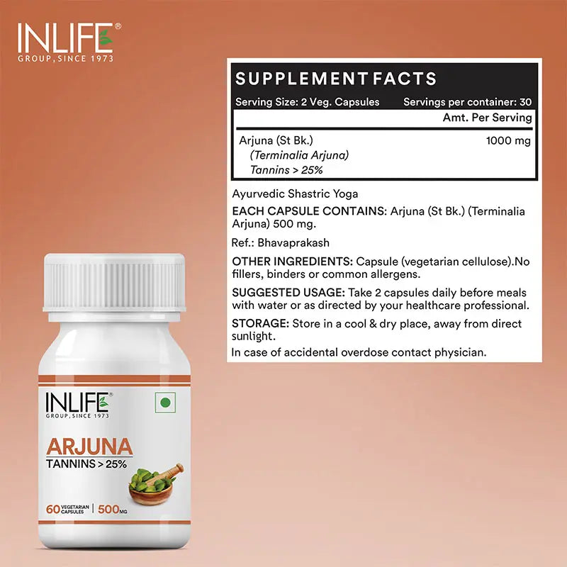 Inlife Arjuna Extract Supplement|500mg| Veg. Capsules - 3