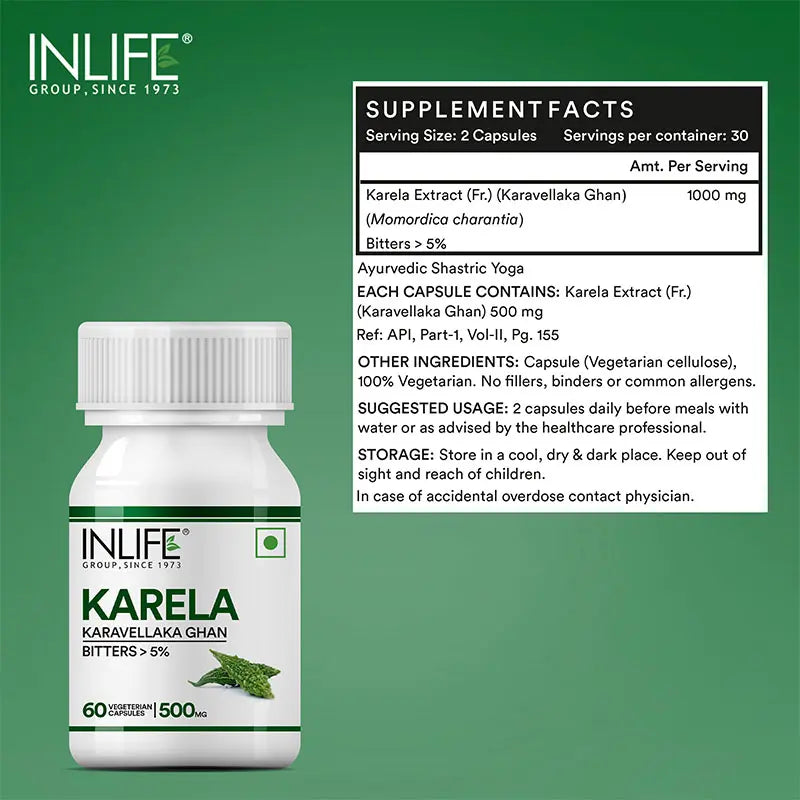 Inlife Karela Bitter Gourd Extract Supplement, 500mg | 60 Veg. Capsules