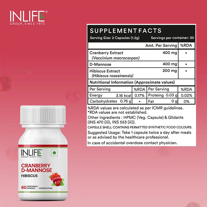 Inlife Cranberry 400mg D-Mannose 400mg | Hibiscus 200mg Capsules - 3