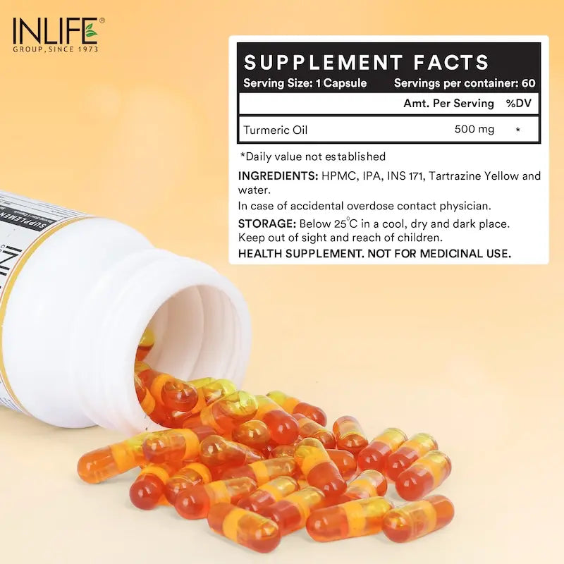 Inlife Turmeric Oil Supplement | 500mg | Veg. Capsules - 5
