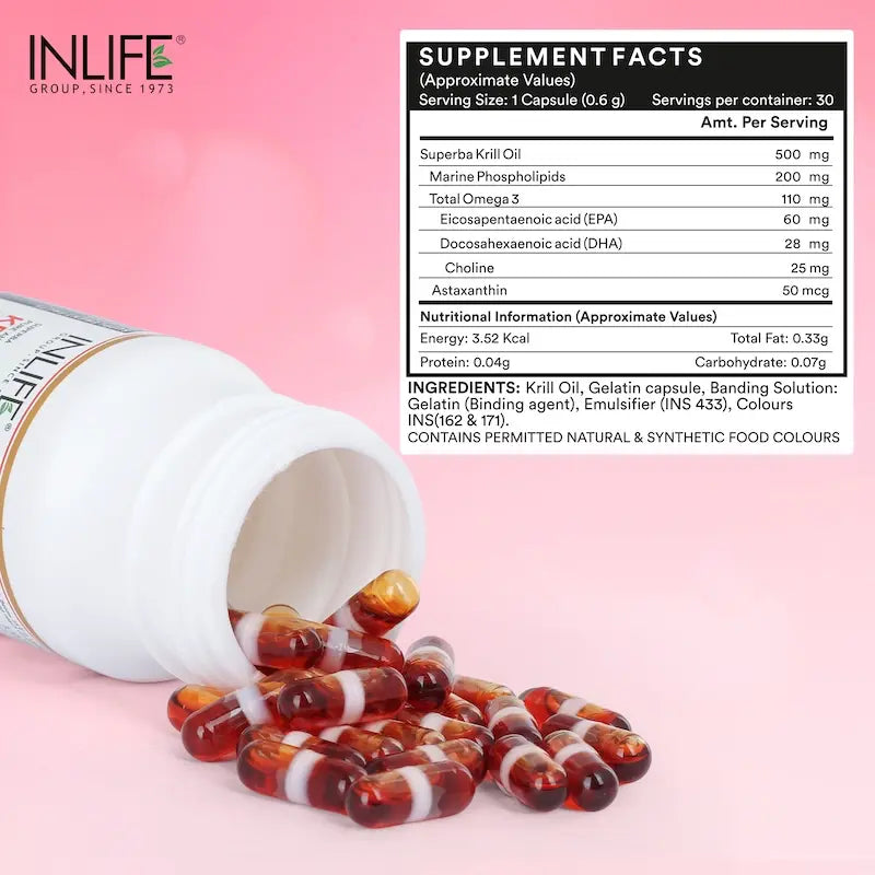 Inlife Krill Oil Omega 3 Fatty Acid Supplement | 500mg | Capsules - 3