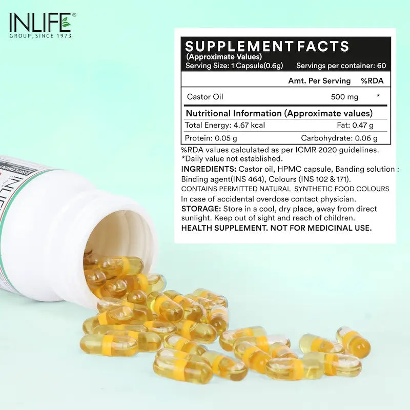 Inlife Castor Oil Supplement | 500mg | Veg. Capsules - 3