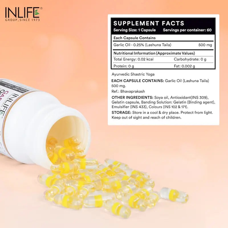 Inlife Garlic Oil Supplement | 500mg | 60 Liquid Filled Capsules