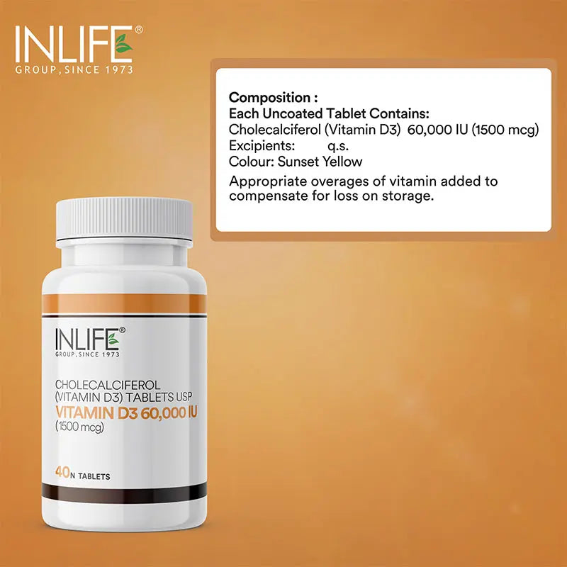 Inlife Vitamin D3 60000 IU Chewable Tablets | Cholecalciferol 40 Tablets