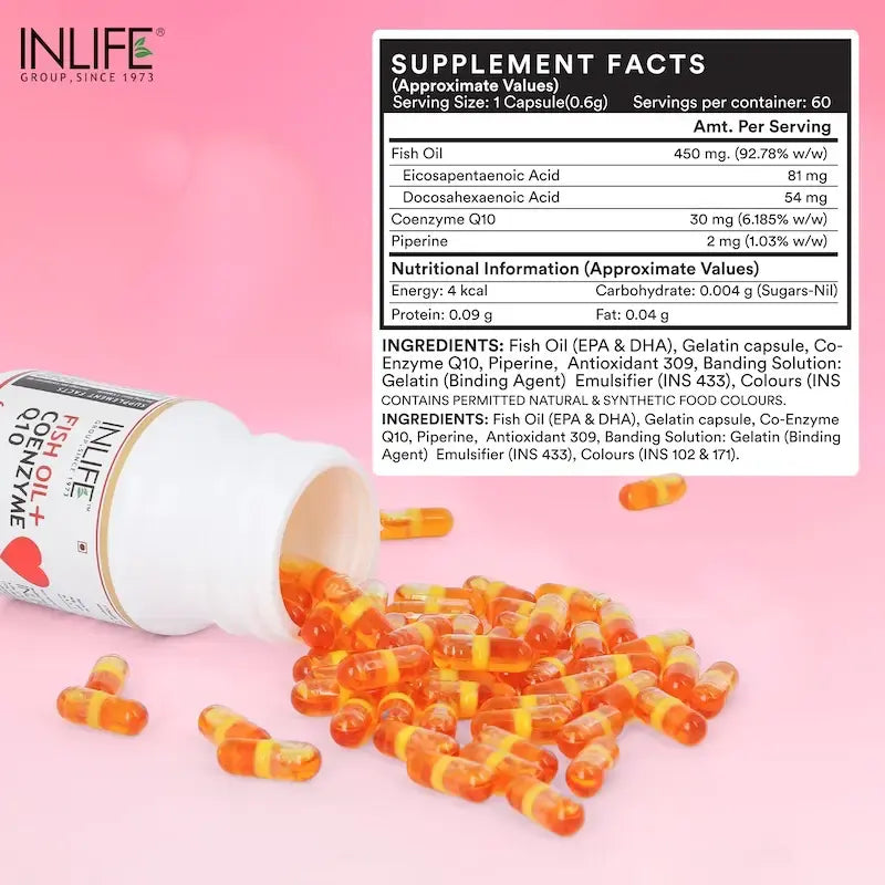 Inlife Fish Oil with CoQ10 Supplement | Liquid Filled 60 Capsules