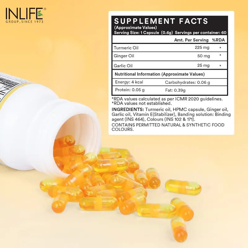 Inlife Turmeric Oil, Ginger Oil, Garlic Oil Supplement | Veg. Capsules - 3