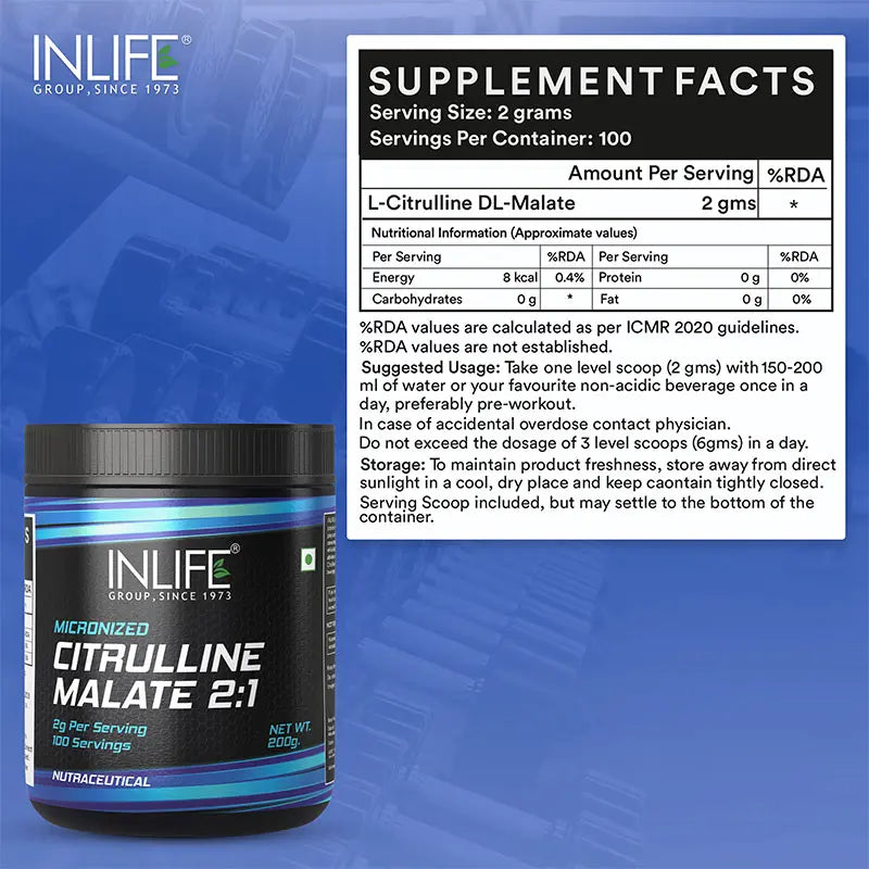 Inlife Citrulline Malate Powder 2:1 Supplement | 200g