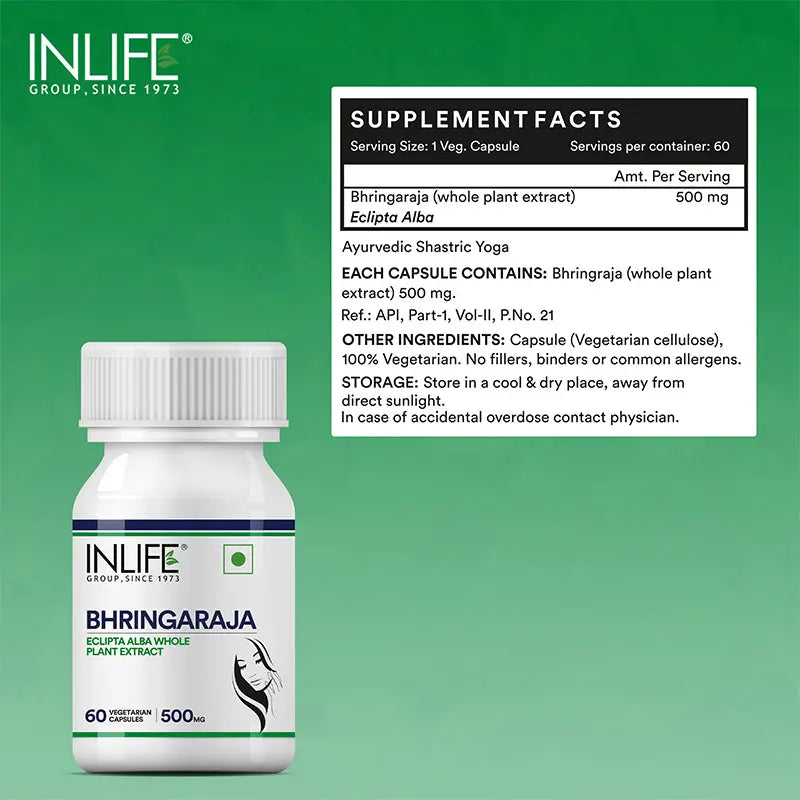 Inlife Bhringraja Extract Supplement | 500mg | Veg. Capsules - 3