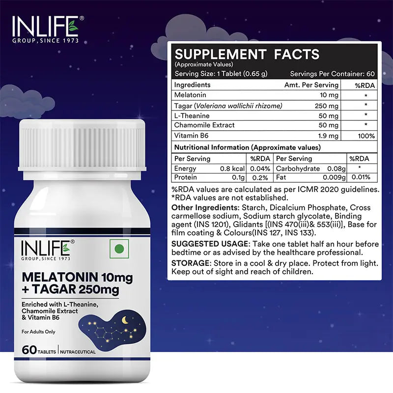 Inlife Melatonin (10mg) with Tagar (250mg)| Vegetarian Tablets - 3