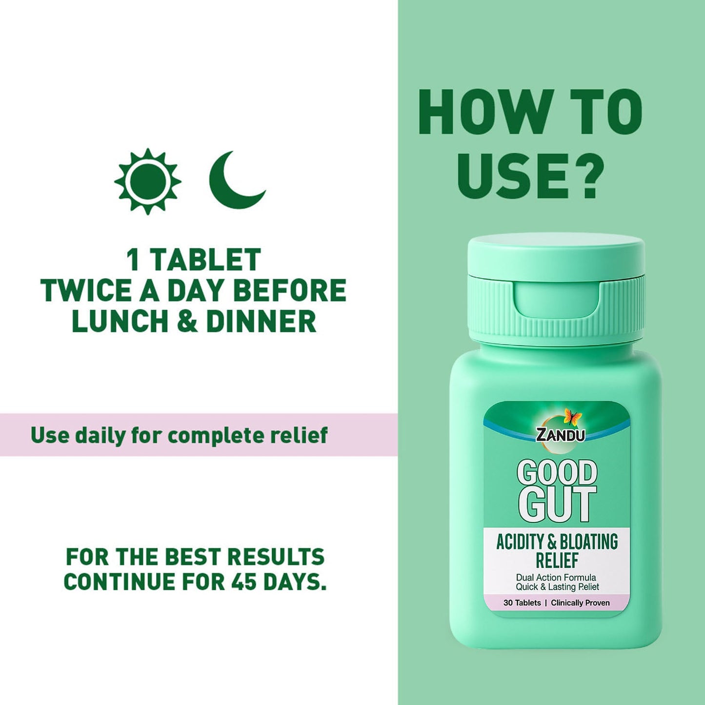 Zandu Good Gut Acidity & Bloating Relief 30 Tablets