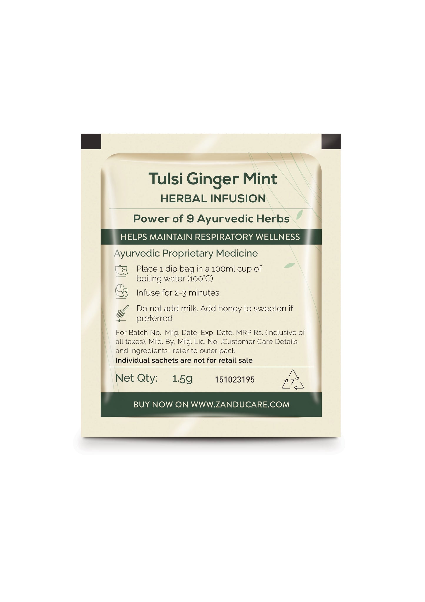 Zandu Tulsi Ginger Mint Tea - Cold & Cough Relief 25 Teabags (Pack Of 2)