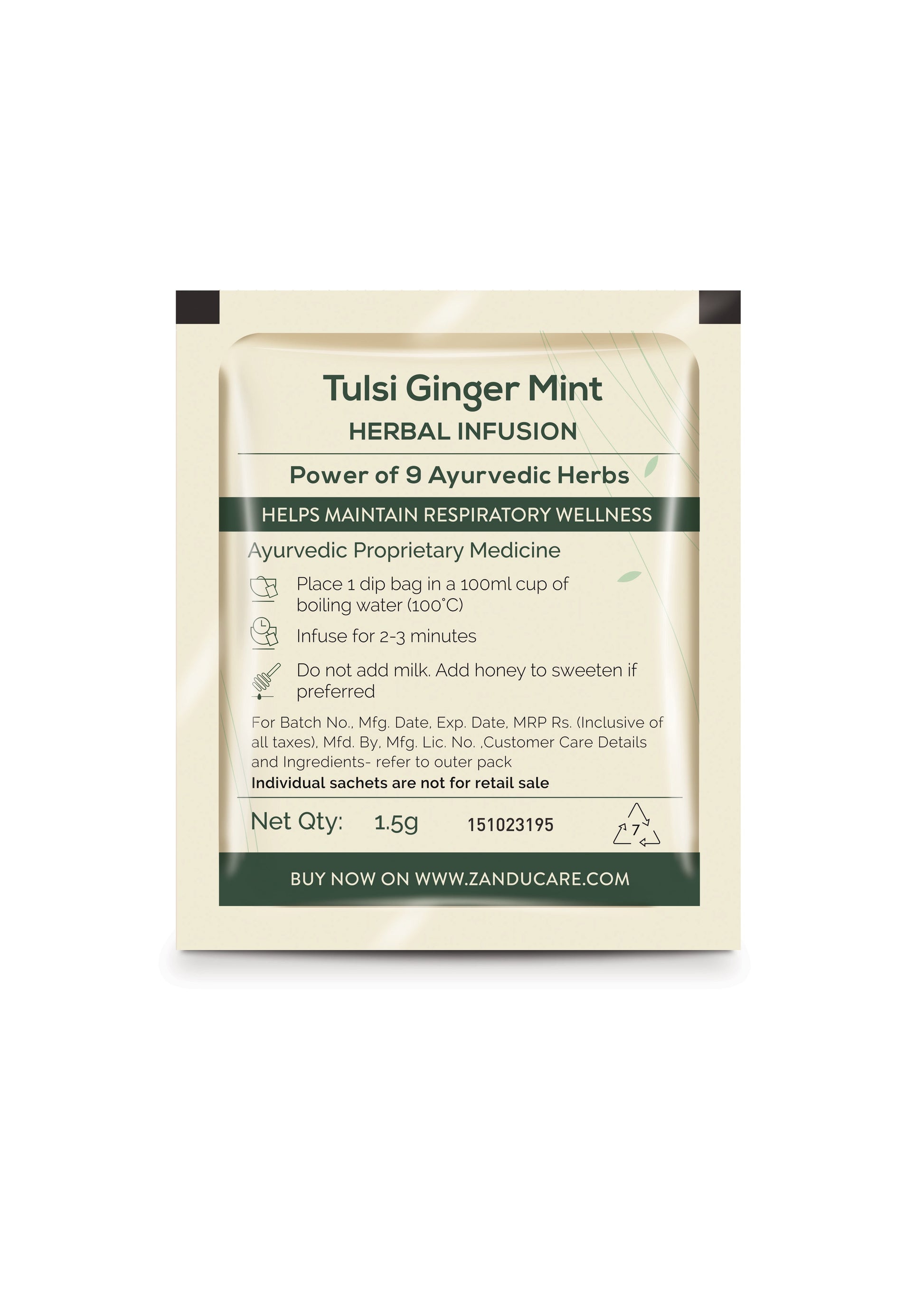 Zandu Tulsi Ginger Mint Tea - Cold & Cough Relief 25 Teabags (Pack Of 2)
