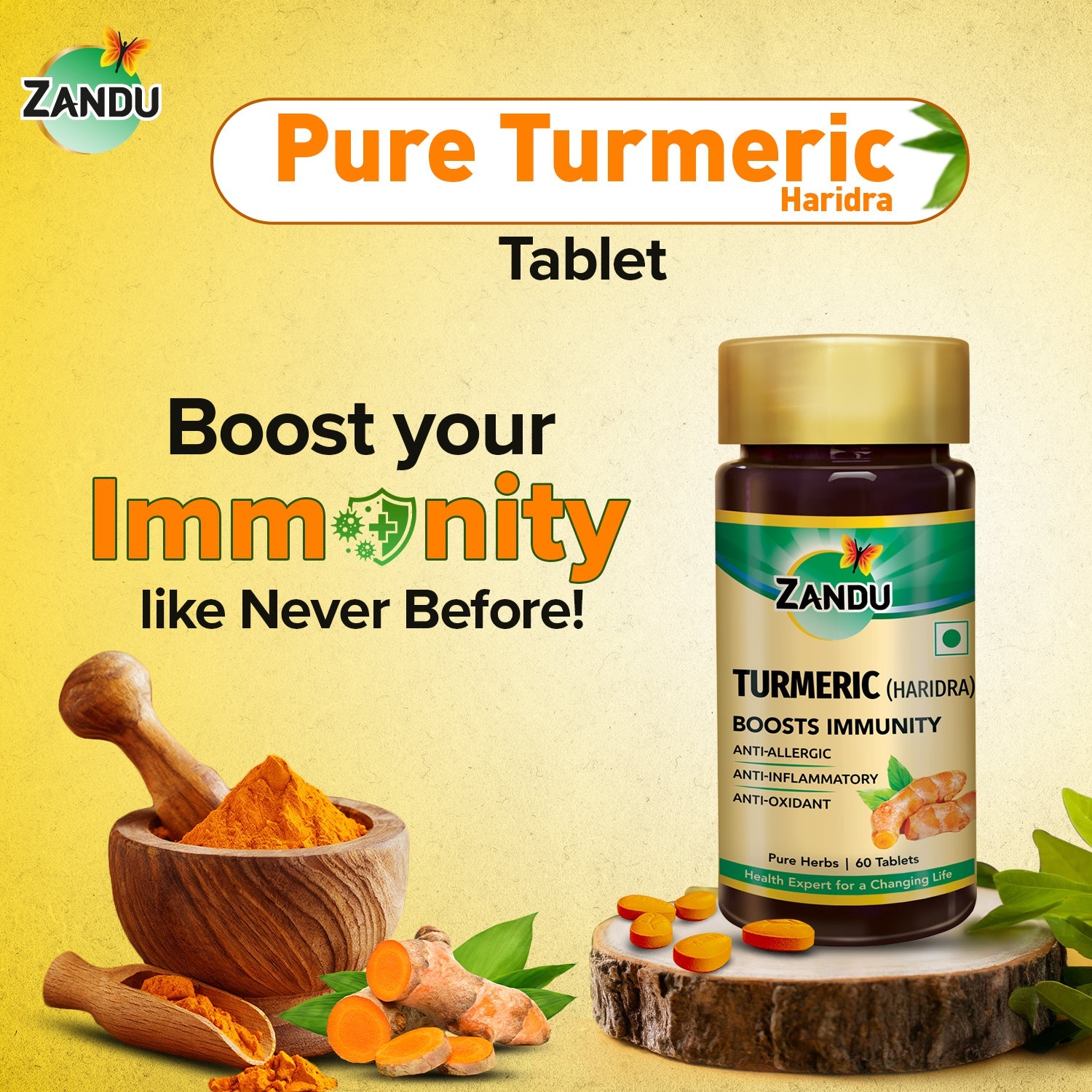 Zandu Turmeric Tablets for Immunity & Inflammation Relief (60 Tabs)