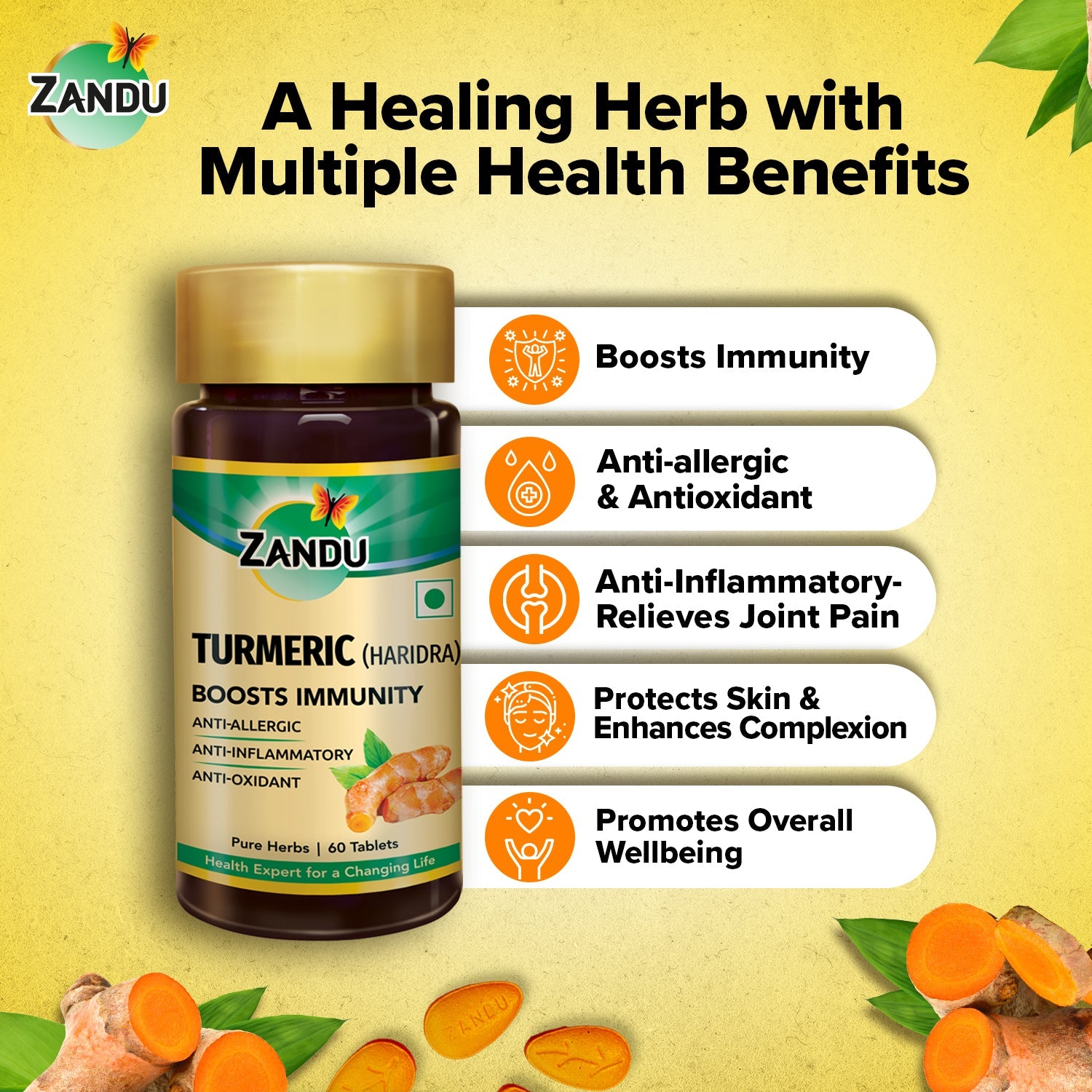 Zandu Turmeric Tablets for Immunity & Inflammation Relief (60 Tabs)